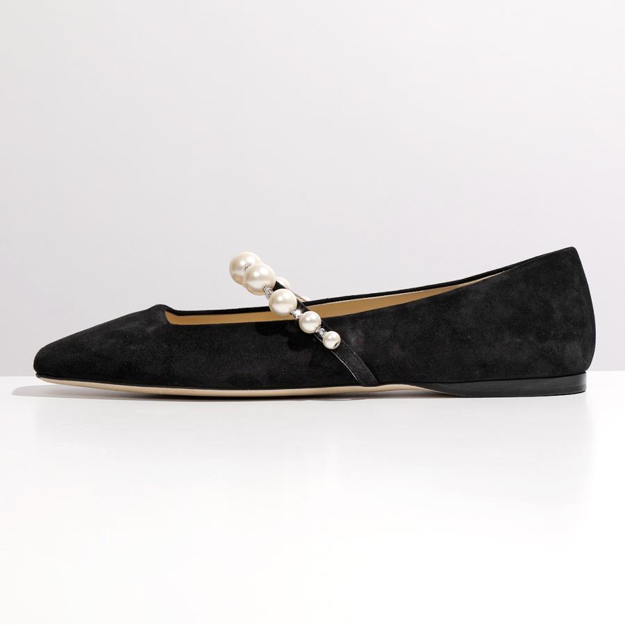 極美品✨ジミーチュウ スエード パール アンクルストラップ パンプス ブラック JIMMY CHOO（ジミーチュウ） パンプス ADE FLAT SZR レディース