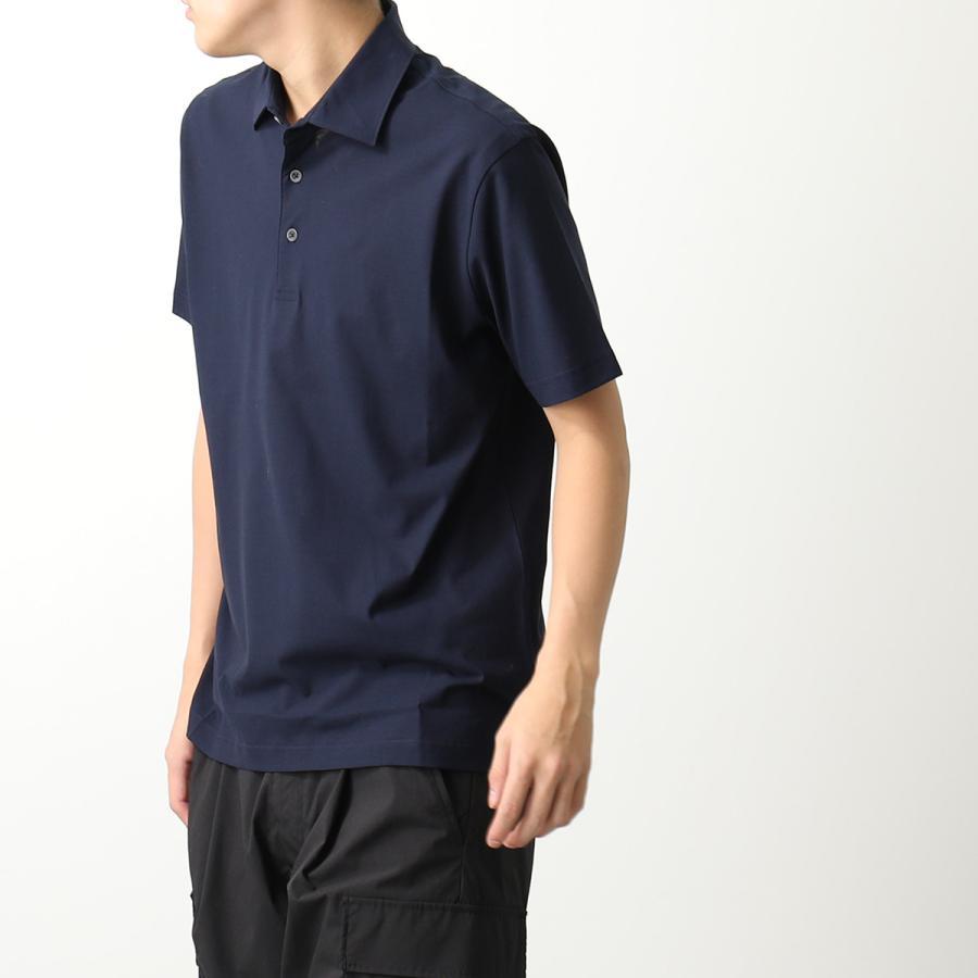 HERNO ヘルノ シルクジャージー ポロシャツ ネイビー 48 HERNO（ヘルノ） ポロシャツ crepe jersey クレープジャージー