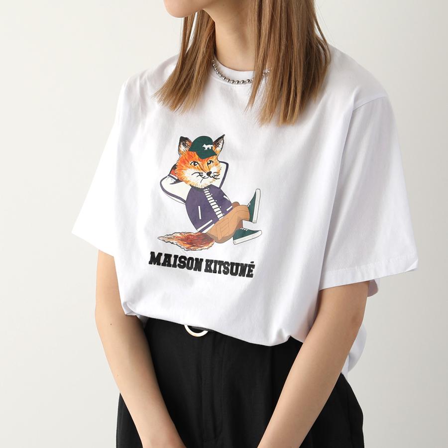 MAISON KITSUNE メゾンキツネ 半袖 Tシャツ DRESSED FOX EASY ドレスド フォックス イージー  KW00108KJ0008 レディース ロゴT カットソー カラー2色
