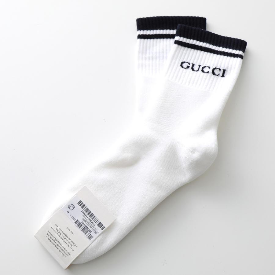 GUCCI グッチ ソックス 496493 4G293 メンズ ロゴ ライン リブ ストレッチコットン ショート丈 クルー丈 靴下 9000