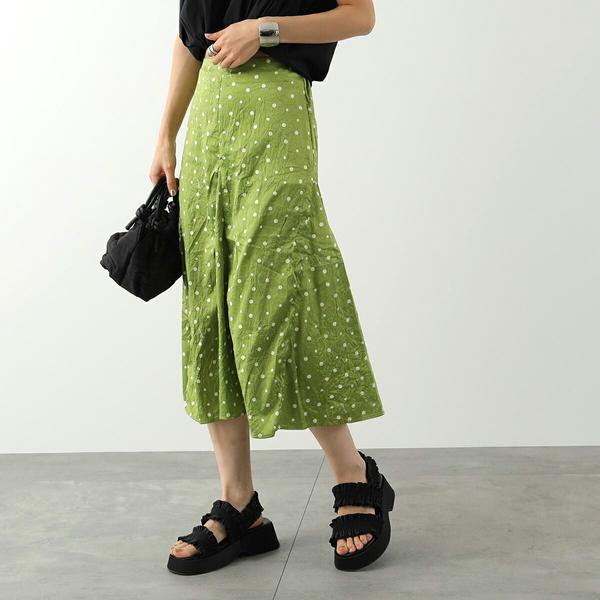 GANNI（ガニー） フレアスカート Crinkled Satin Midi Skirt F7843