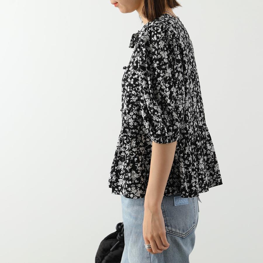 GANNI フラワープリント Printed Cotton ペプラム ブラウス