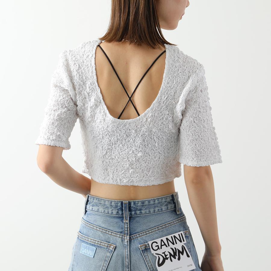 GANNI ガニー クロップド トップス Cotton Poplin O neck Cropped 