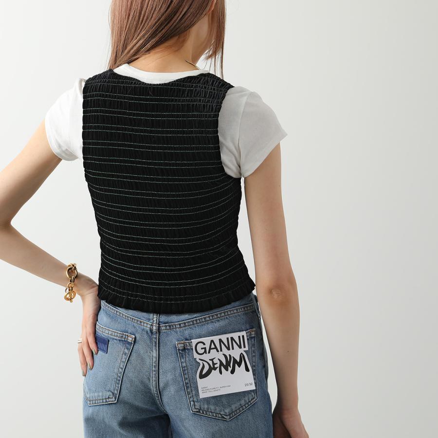 【GANNI】新品未使用 ガニー ビスチェ トップス 34 ブラック タグ付き GANNI（ガニー） タンクトップ Velvet Jersey Smock Top T3345 3628