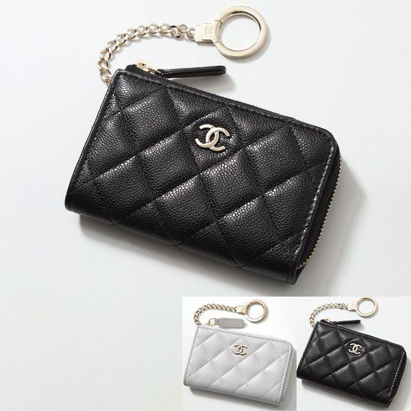 正規品2022最新CHANEL キーリング付きカードケースミニ財布キャビアスキン-