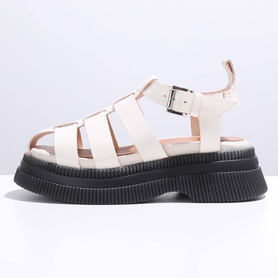 【訳あり-37のみ】GANNI ガニー グルカサンダル Creepers Grid Sandal S2049 4897 レディース レザー ストラップ プラットフォーム シューズ 靴 135/Egret｜s-musee｜07