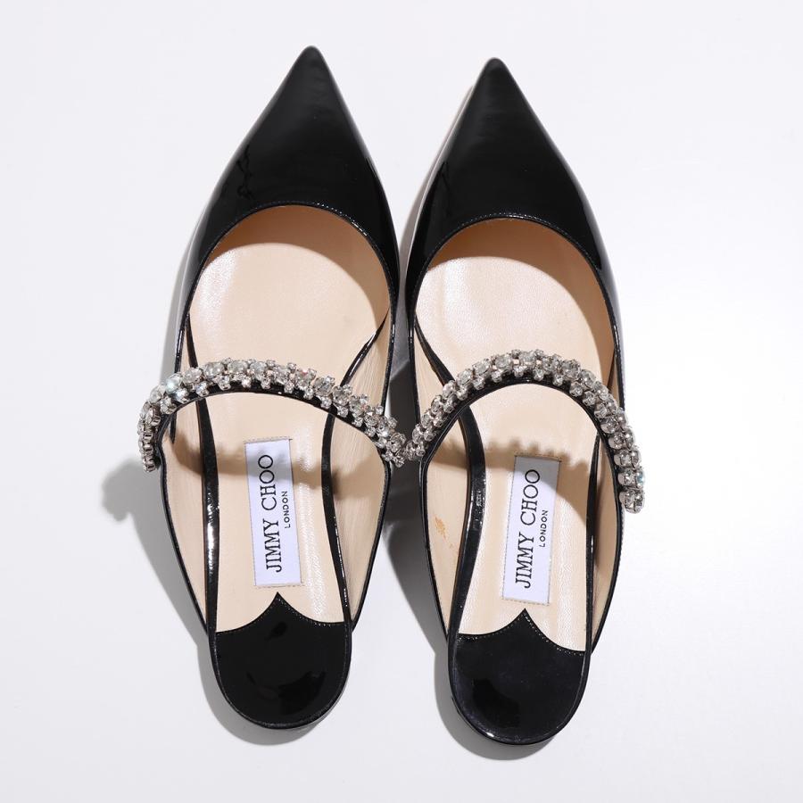 Jimmy Choo ジミーチュウ ミュール BING FLAT PAT レディース フラット パテントレザー サンダル クリスタル ポインテッドトゥ  パンプス 靴 BLACK