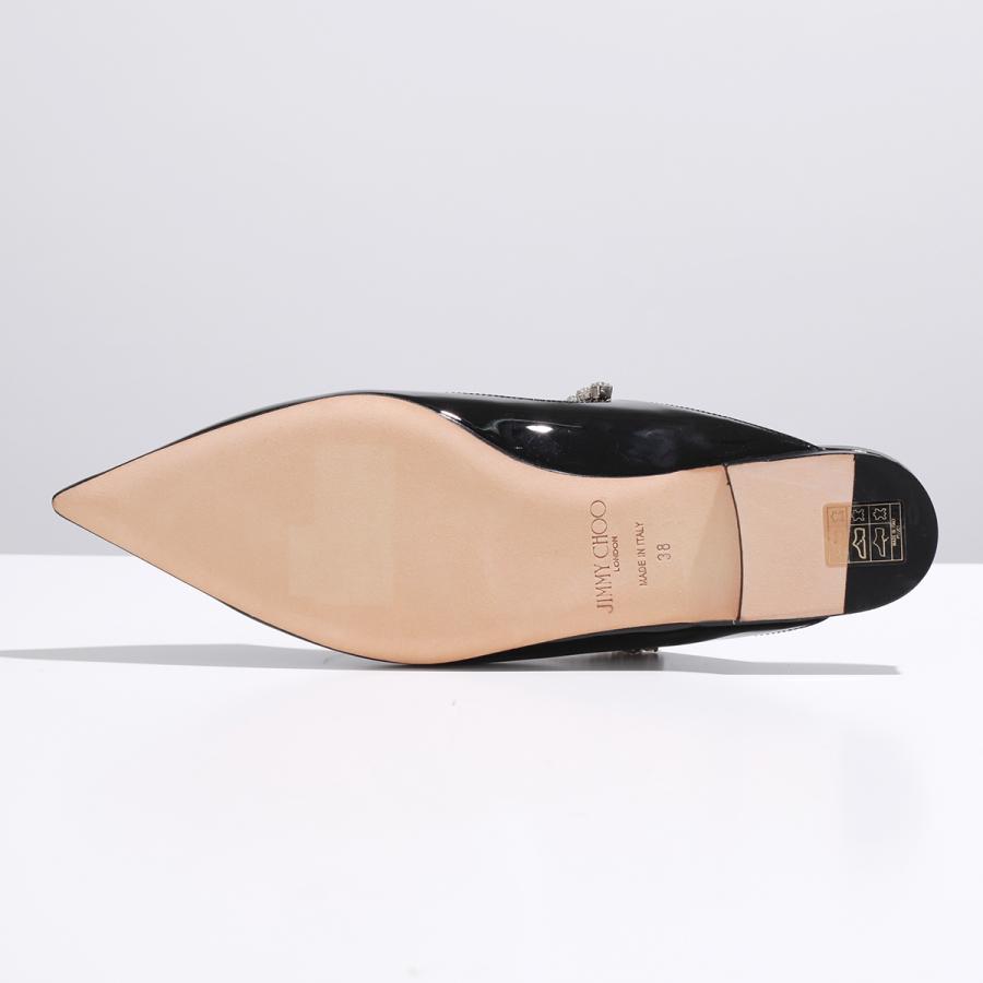 Jimmy Choo ジミーチュウ ミュール BING FLAT PAT レディース フラット パテントレザー サンダル クリスタル ポインテッドトゥ  パンプス 靴 BLACK