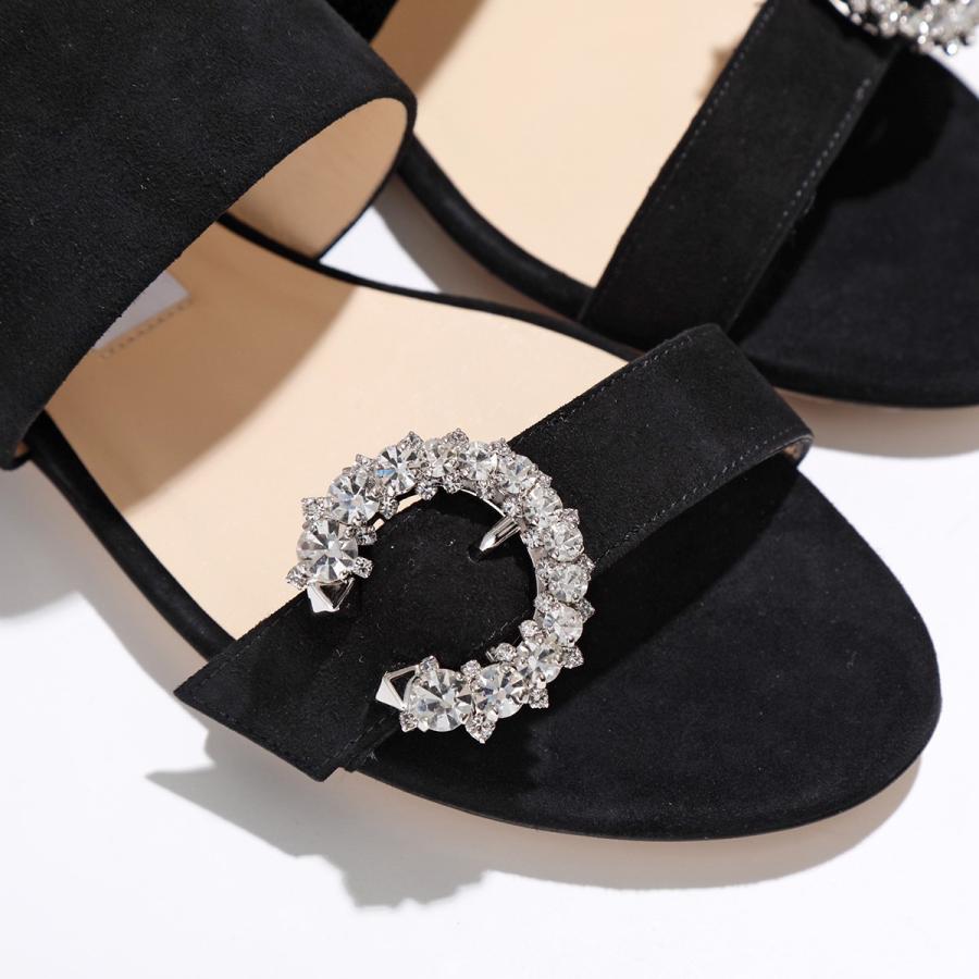 Jimmy Choo ジミーチュウ サンダル SAPHERA FLAT SUE レディース フラット ストラップ クリスタルベルト スリングバッグク  スウェード 靴 BLACK