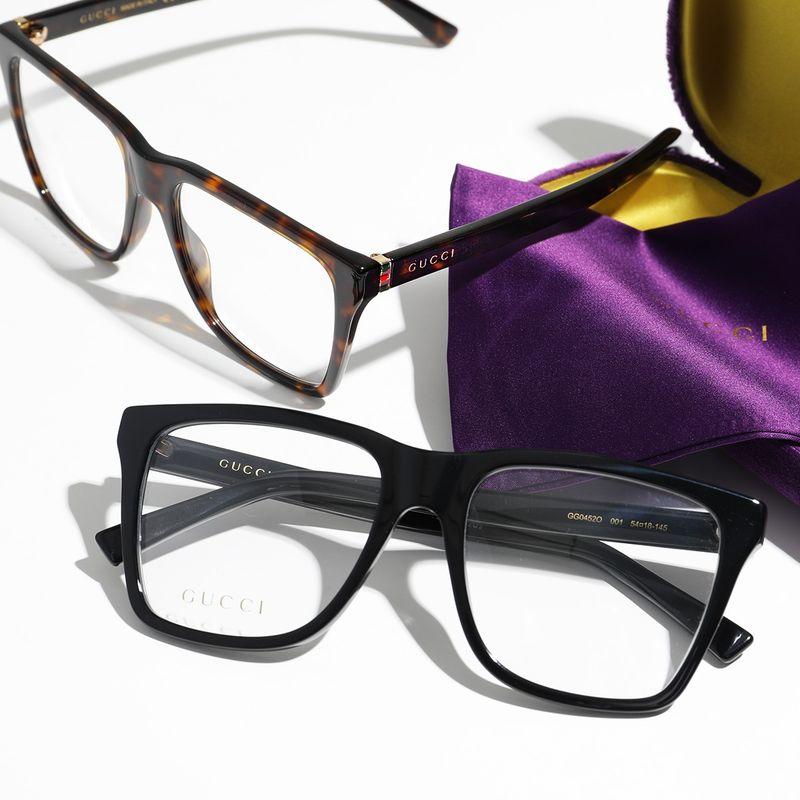 GUCCI（グッチ） メガネ GG0452O メンズ スクエア型 ロゴ 黒縁 ハバナ