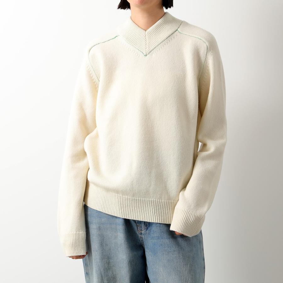 BOTTEGA VENETA ボッテガヴェネタ ニット 700137 V07J0 レディース Vネック ウール リブ セーター カラーステッチ ...
