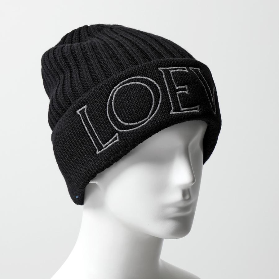 LOEWE ロエベ ニット帽 F000257X38 メンズ ウール ロゴ刺繍 ビーニー ニットキャップ リブ 帽子 1100/BLACK