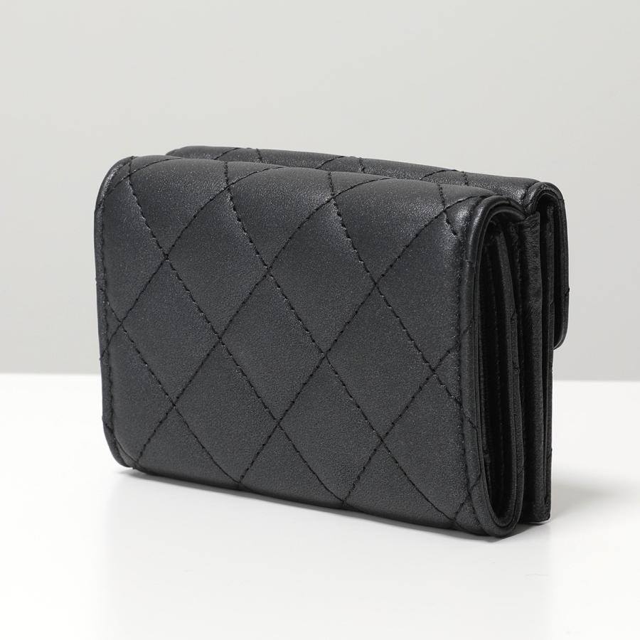 CHANEL シャネル 三つ折り財布 SO BLACK ソーブラック AP0230 B13639 レディース ラムスキン キルティングレザー ミニ財布  豆財布 ココマーク ロゴ 94305