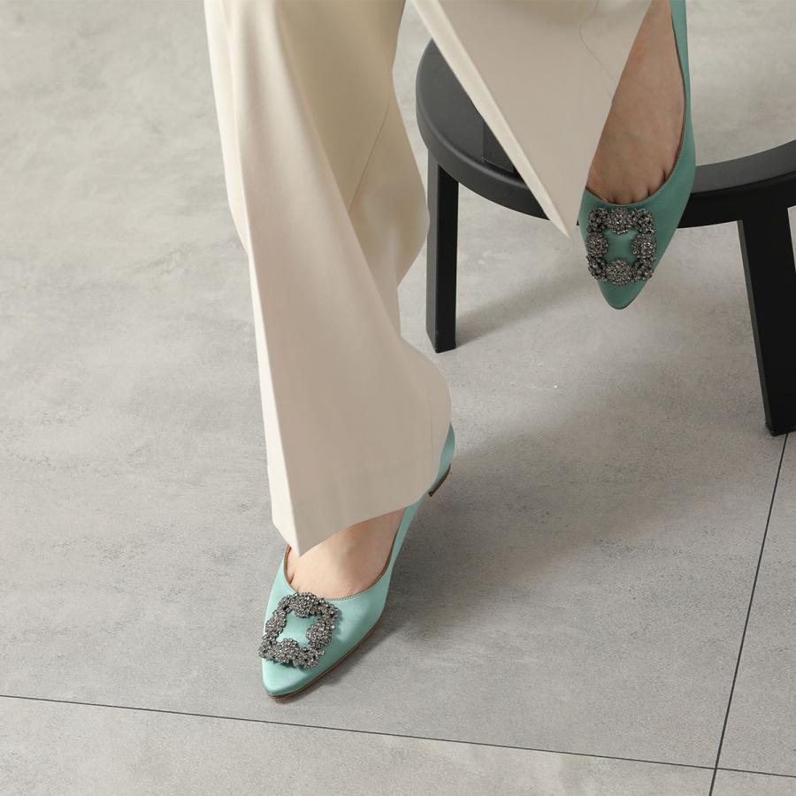マノロブラニク✨美品 ハンギシサテンパンプス グリーン 39サイズ(26cm) MANOLO BLAHNIK（マノロブラニク） パンプス HANGISIFLAT FMC CLC