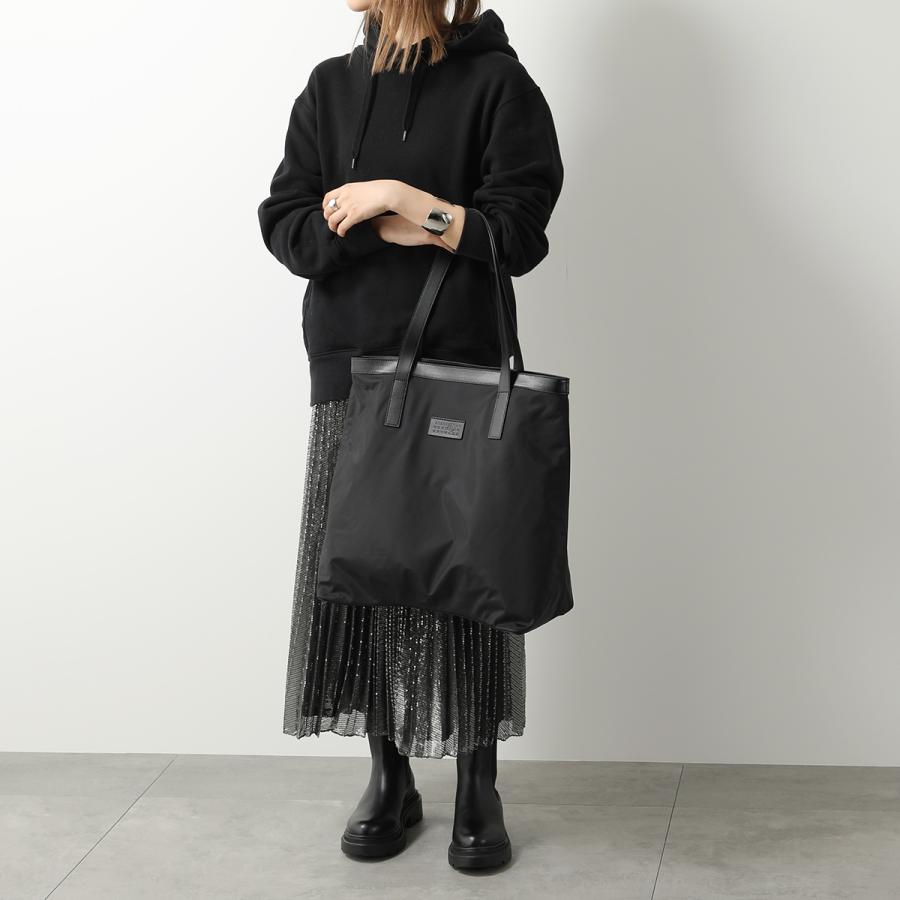 メゾンマルジェラブラックレザートートバッグ フロントポケット付き メゾンマルジェラ】ブラックレザートート コピー人気 関税負担なし