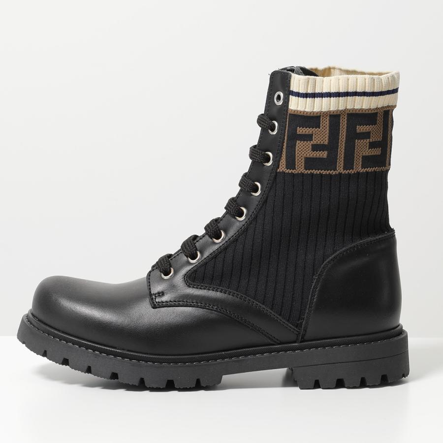 ⭐️FENDI ⭐️ズッカ柄 レースアップ ソックスブーツ ブラック 36 フェンディ ズッカ ニット×レザー ショートブーツ 36 レディース