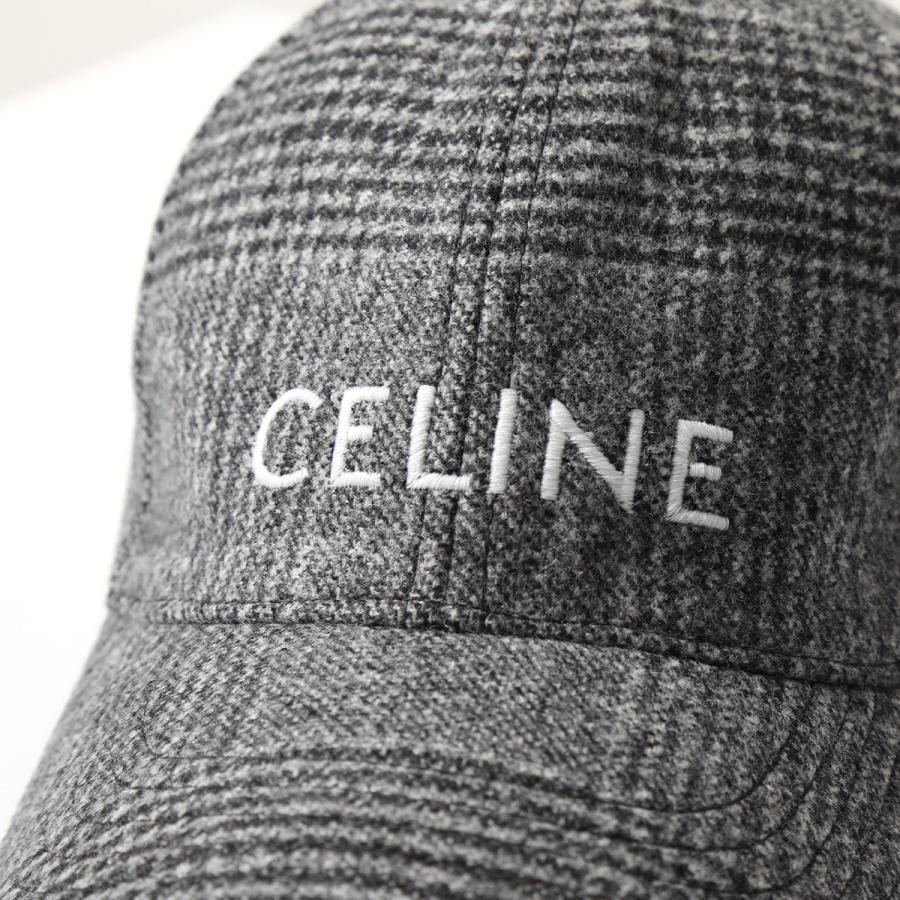 CELINE セリーヌ ベースボールキャップ 2AUS9448V.09GX レディース ウール ロゴ 刺繍 チェック 帽子 グレー