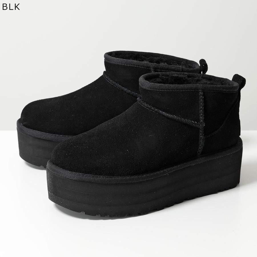 美品 UGG ショートブーツ ムートン 黒 インヒール ウェッジ UGG アグ ムートンブーツ CLASSIC ULTRA MINI PLATFORM 1135092
