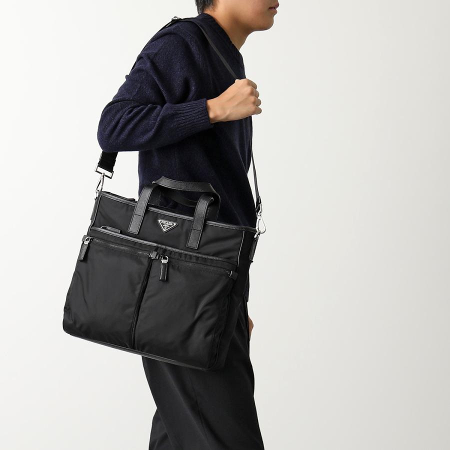 PRADA プラダ トートバッグ 2VG860 XON 2DMH メンズ Re-Nylon リナイロン サフィアーノレザー ビジネスバッグ  ショルダーバッグ 鞄 F0002/NERO