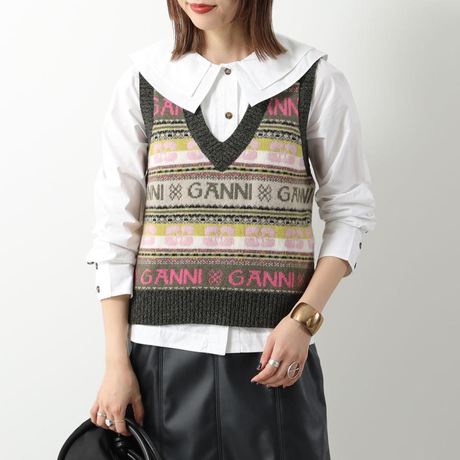 GANNI ガニー ニットベスト Logo Wool Mix Vest K1902 K1972 K2036 2616 レディース Vネック  ノースリーブ ウールブレンド プルオーバー カラー3色