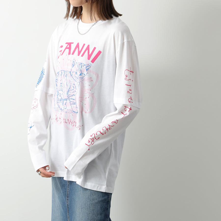 GANNI ガニー 長袖 Tシャツ Light Jersey Cat TV Long Sleeve T-shirt T3534 T3595 3578 レディース ロンT コットン ロゴ クルーネック カラー2色｜s-musee｜05