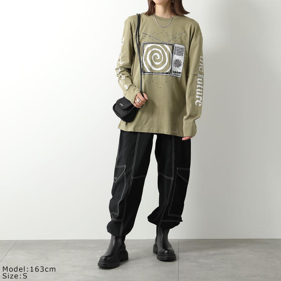 GANNI ガニー 長袖 Tシャツ Light Jersey Cat TV Long Sleeve T-shirt T3534 T3595 3578 レディース ロンT コットン ロゴ クルーネック カラー2色｜s-musee｜06