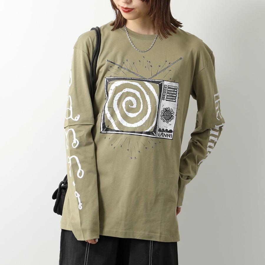 GANNI ガニー 長袖 Tシャツ Light Jersey Cat TV Long Sleeve T-shirt T3534 T3595 3578 レディース ロンT コットン ロゴ クルーネック カラー2色｜s-musee｜08