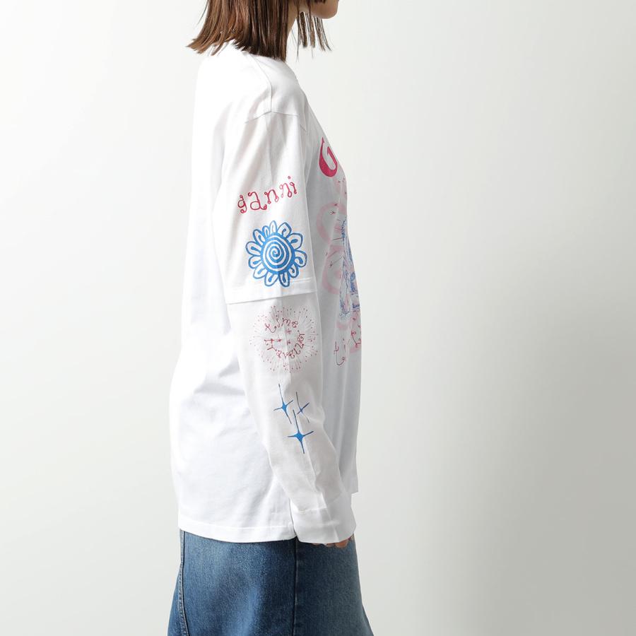 GANNI ガニー 長袖 Tシャツ Light Jersey Cat TV Long Sleeve T-shirt T3534 T3595 3578 レディース ロンT コットン ロゴ クルーネック カラー2色｜s-musee｜09