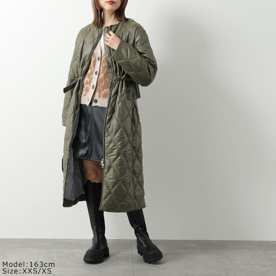 GANNI ガニー キルティングコート Shiny Quilt Long Coat F8383 F8535 6632 レディース ジャケット ロング丈 ノーカラー 軽量 カラー2色｜s-musee｜06