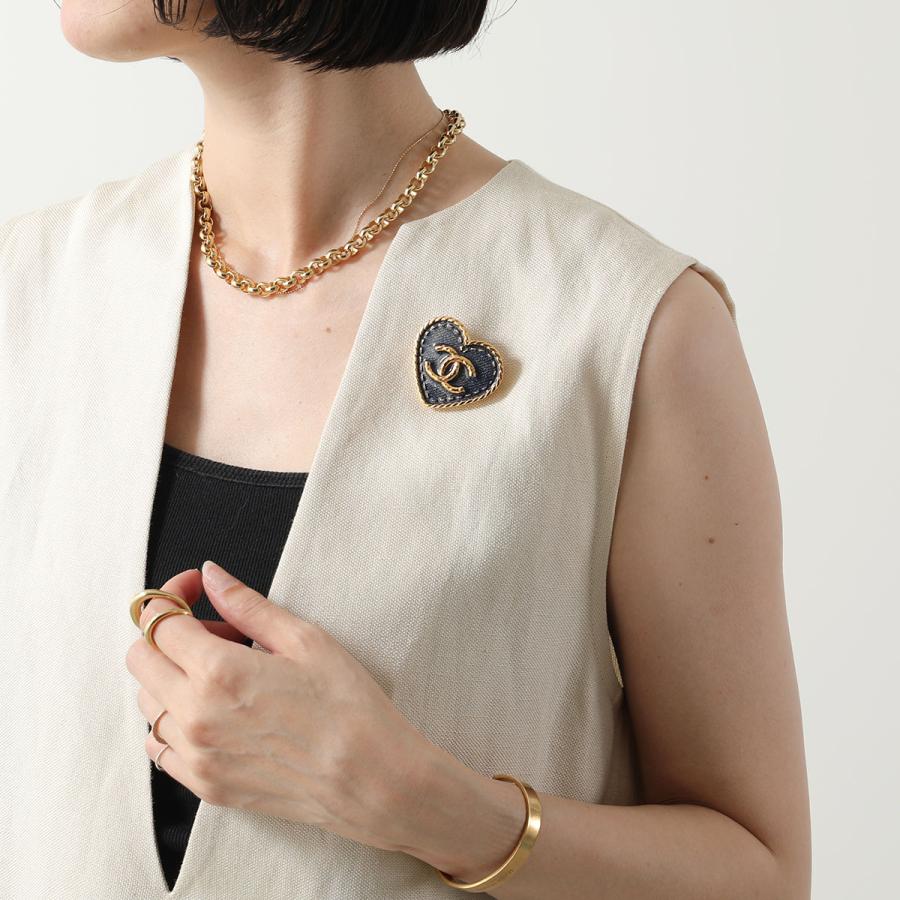CHANEL ハート ブローチ ネイビー シャネル ブローチ CHANEL BROOCH ABC728 ココマーク メタル