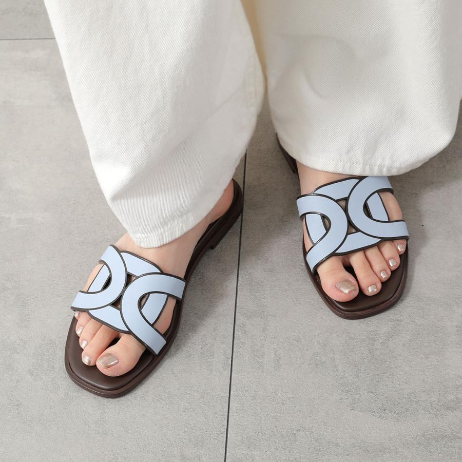 トッズ　リボン付きフラットサンダル ブラック/ホワイト TOD'S（トッズ） TODS サンダル XXW70K0GU70MID XXW70K0GU70RE0
