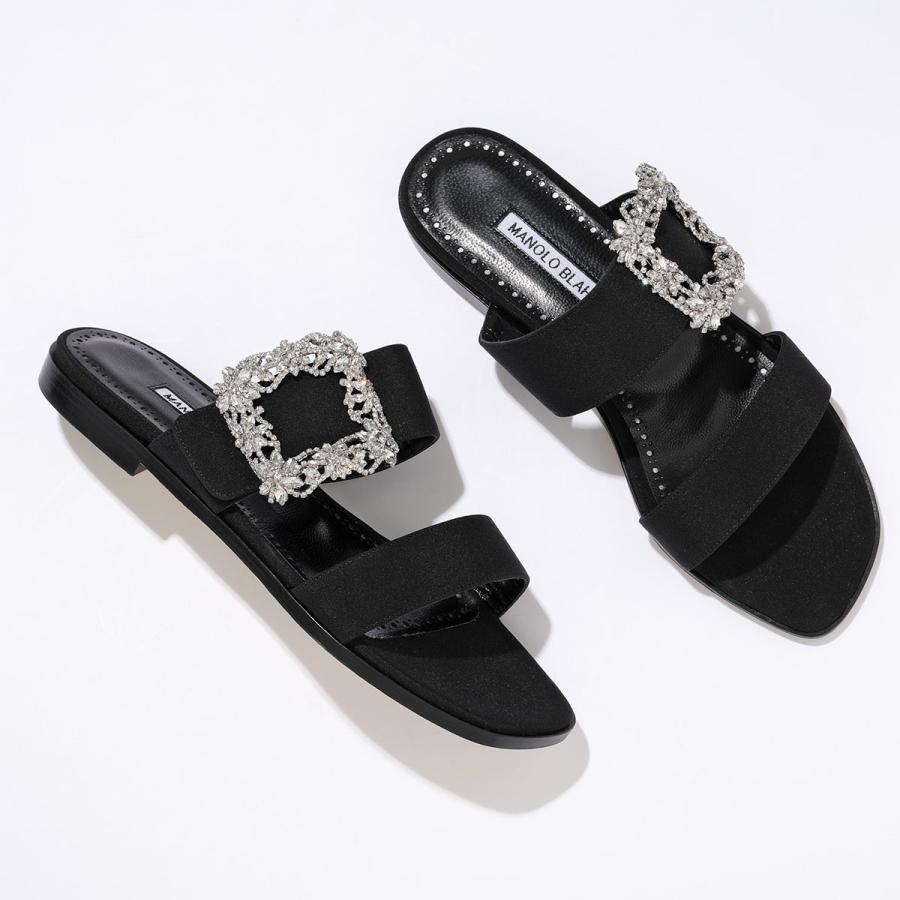 美品】MANOLO BLAHNIKイルナ フラットサンダル クリスタルバックル