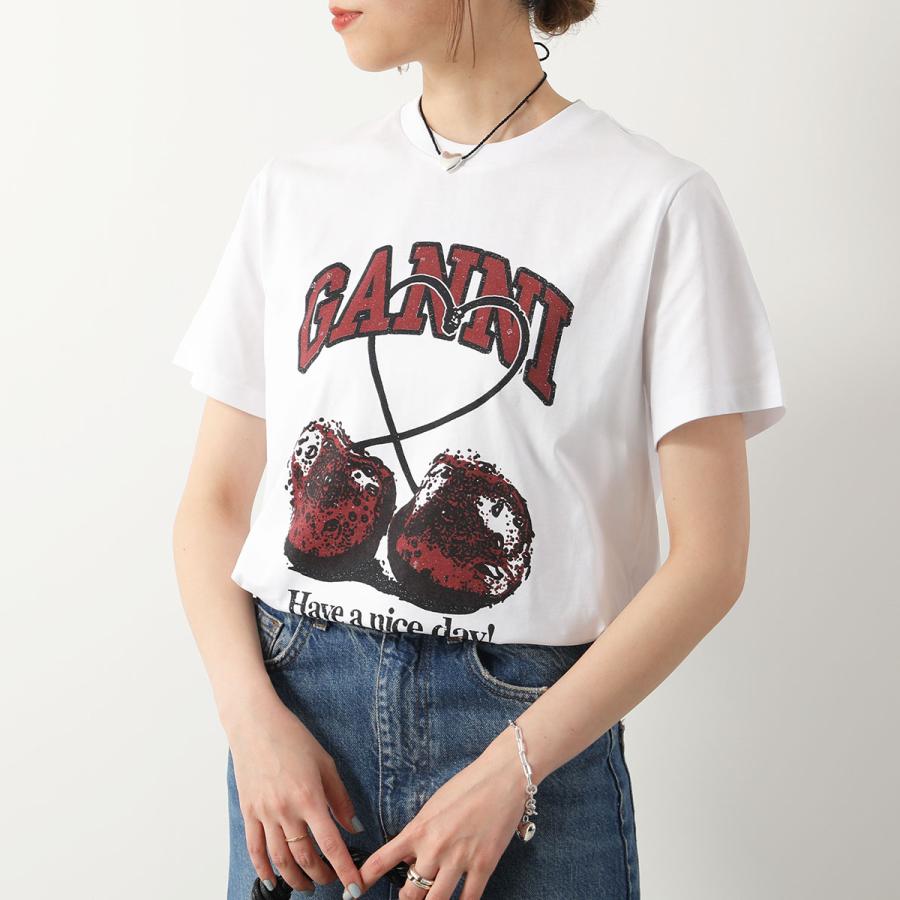 GANNI ガニー 半袖 Tシャツ Basic jersey Lemon Cherry Banana Cats Seahorse Relaxed T-shirt レディース カットソー コットン クルーネック カラー5色｜s-musee｜09