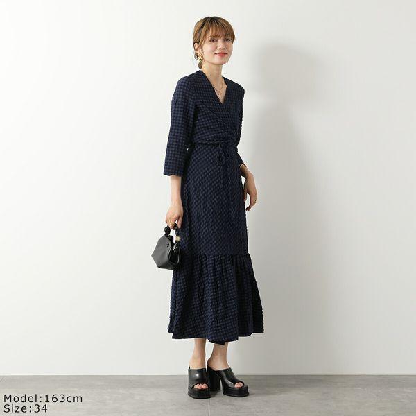 GANNI（ガニー） ワンピース Stretch Seersucker Gathered Midi Wrap