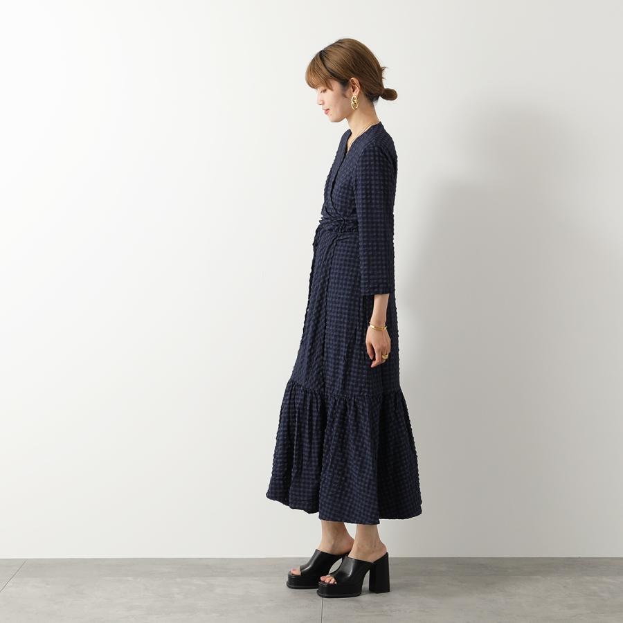 GANNI（ガニー） ワンピース Stretch Seersucker Gathered Midi Wrap