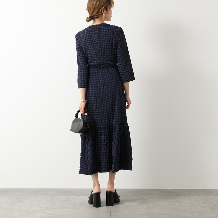 GANNI（ガニー） ワンピース Stretch Seersucker Gathered Midi Wrap