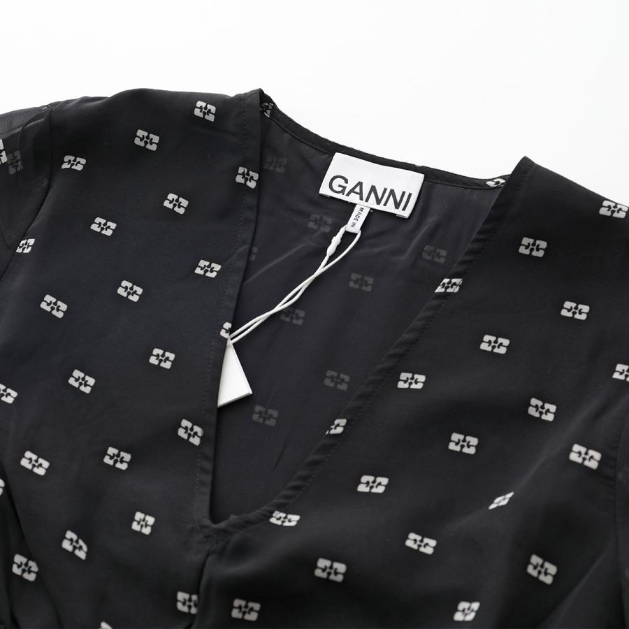 GANNI（ガニー） ブラウス Pleated Georgette V-neck Flounce Blouse 