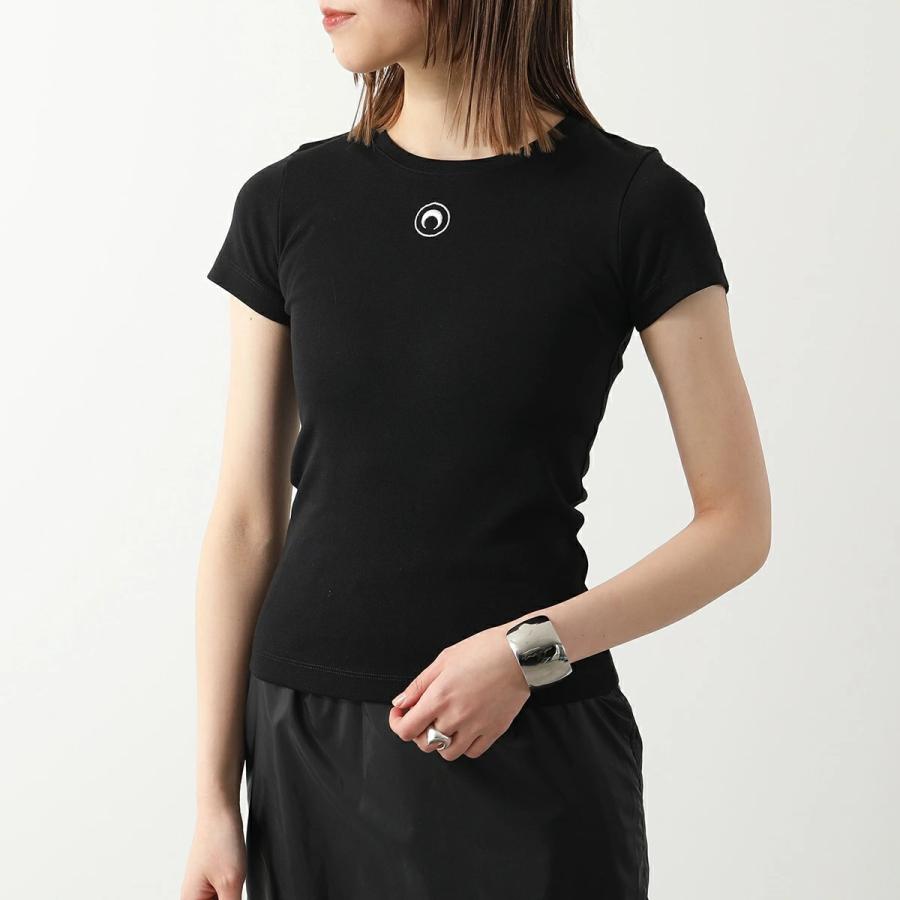 Marine Serre マリーン セル Tシャツ Moon Logo Jersey SS Baby Fit T-Shirt WTT012A レディース 半袖 クルーネック 三日月 モチーフ ロゴ 刺繍の画像