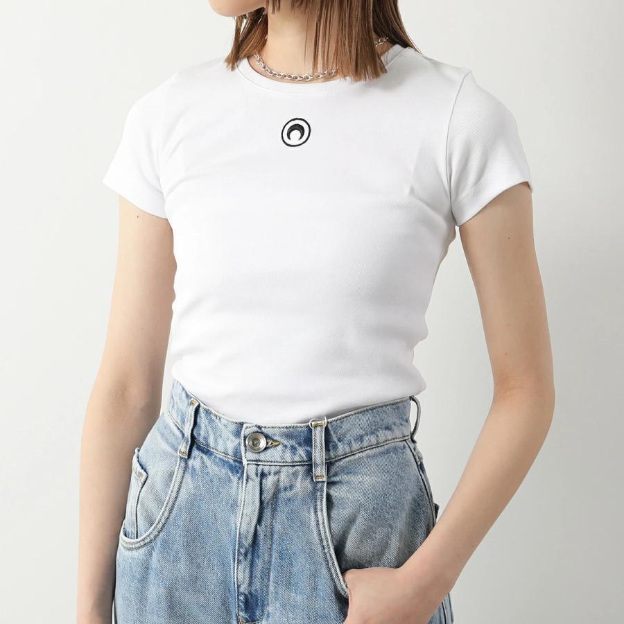 Marine Serre マリーン セル Tシャツ Moon Logo Jersey SS Baby Fit T-Shirt WTT012A レディース 半袖 クルーネック 三日月 モチーフ ロゴ 刺繍の画像