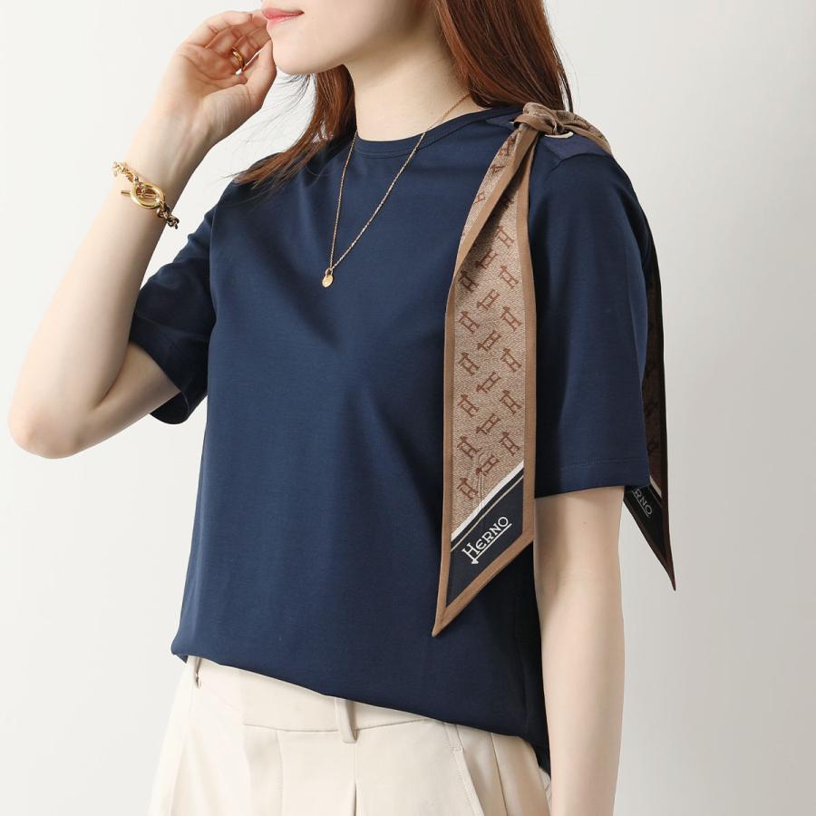 美品　HERNO 現行　ドッキング八分丈カットソー　シルクスカーフ　38 HERNO（ヘルノ） Tシャツ JG000219D 52003 レディース 半袖 クルー