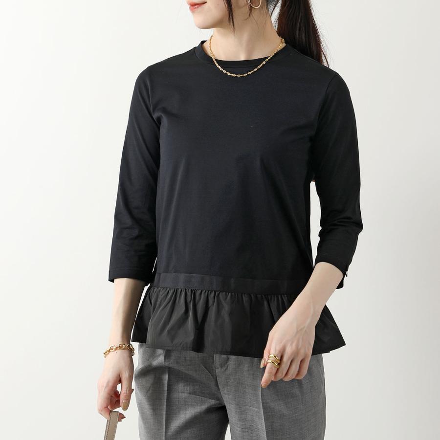 HERNO - ヘルノ Tシャツ カットソー 七分袖 クルーネック フリル切替 40 黒 HERNO（ヘルノ） Tシャツ JG000226D 52006 レディース 七分袖 クルー
