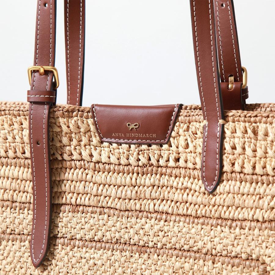 ANYA HINDMARCH アニヤハインドマーチ かごバッグ E/W Bow Tote in Natural Raffia 205412 レディース トートバッグ ラフィア ロゴ 鞄 Naturalの画像