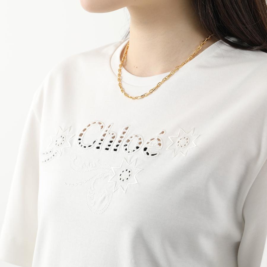 Chloe KIDS クロエ キッズ Tシャツ C20109 レディース ガールズ 半袖 カットソー コットン ロゴT 刺繍 クルーネック 117/OFF-WHITE｜s-musee｜04