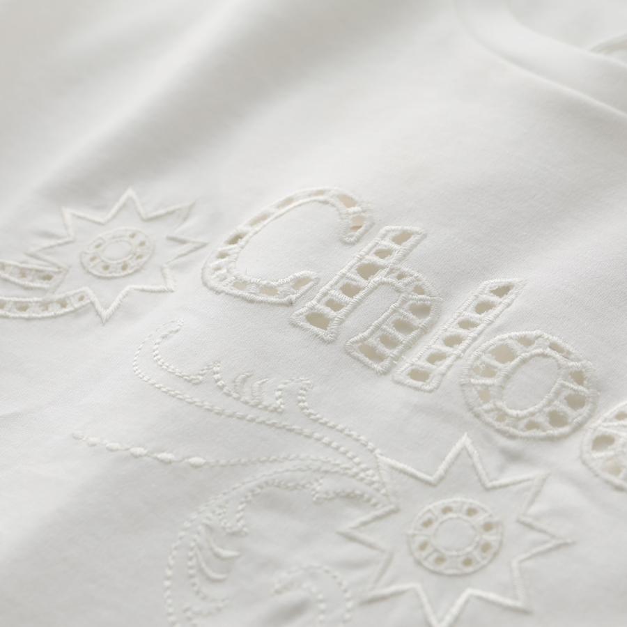 Chloe KIDS クロエ キッズ Tシャツ C20109 レディース ガールズ 半袖 カットソー コットン ロゴT 刺繍 クルーネック 117/OFF-WHITE｜s-musee｜09