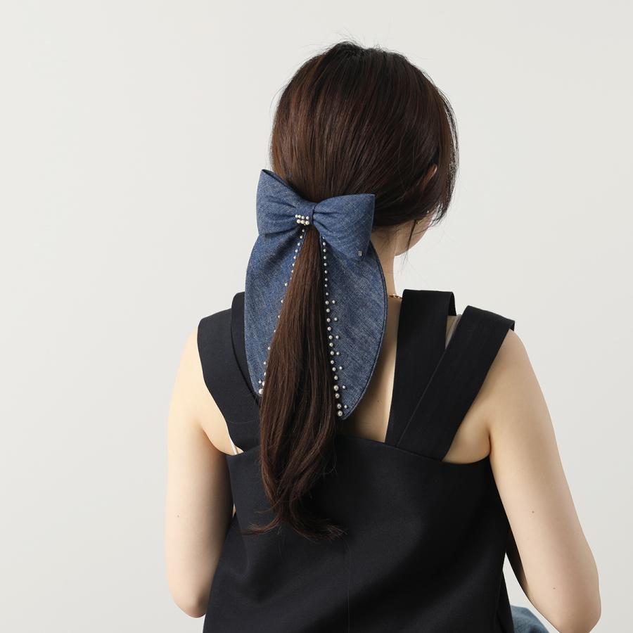美品　アレクサンドル ドゥ パリ　サテン　リボンバレッタ　黒　パールチャーム付 バレッタ (8 cm)｜ALEXANDRE DE PARIS（アレクサンドル ドゥ パリ）