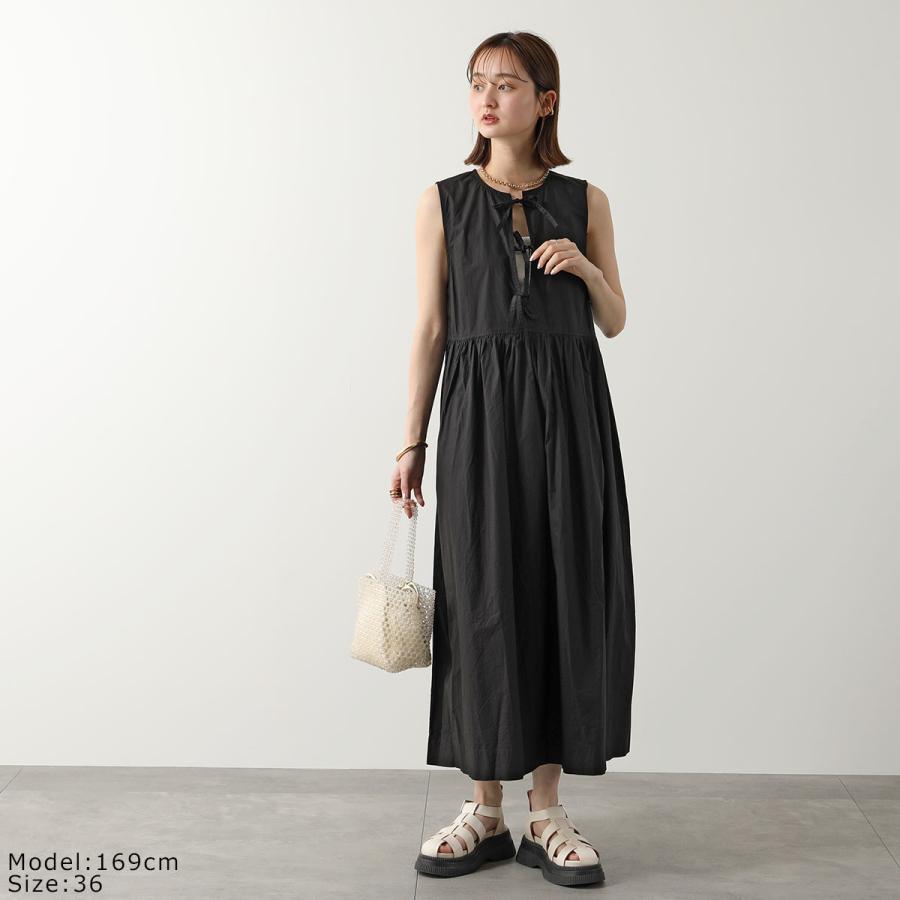 GANNI ガニー ワンピース Cotton Poplin Midi Dress F8453 6479 レディース リボン ノースリーブ ギャザー コットン ドレス 099/BLACK｜s-musee｜03