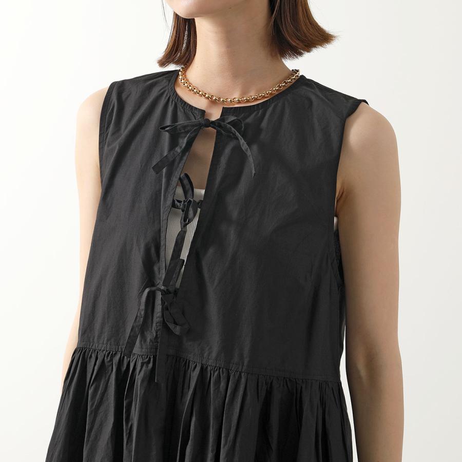 GANNI ガニー ワンピース Cotton Poplin Midi Dress F8453 6479 レディース リボン ノースリーブ ギャザー コットン ドレス 099/BLACK｜s-musee｜06