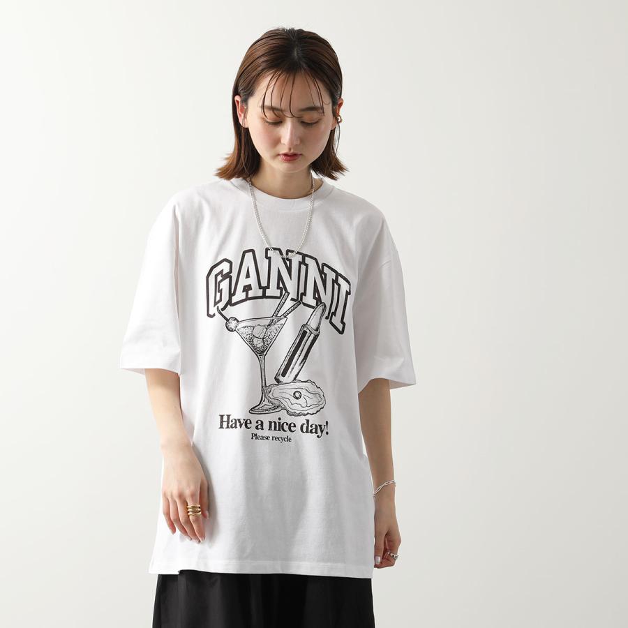 GANNI ガニー 半袖 Tシャツ Future Heavy Cocktail Cherry Drop Shoulder T-shirt T3878 T3879 3649 レディース ロゴ クルーネック カラー2色｜s-musee｜05