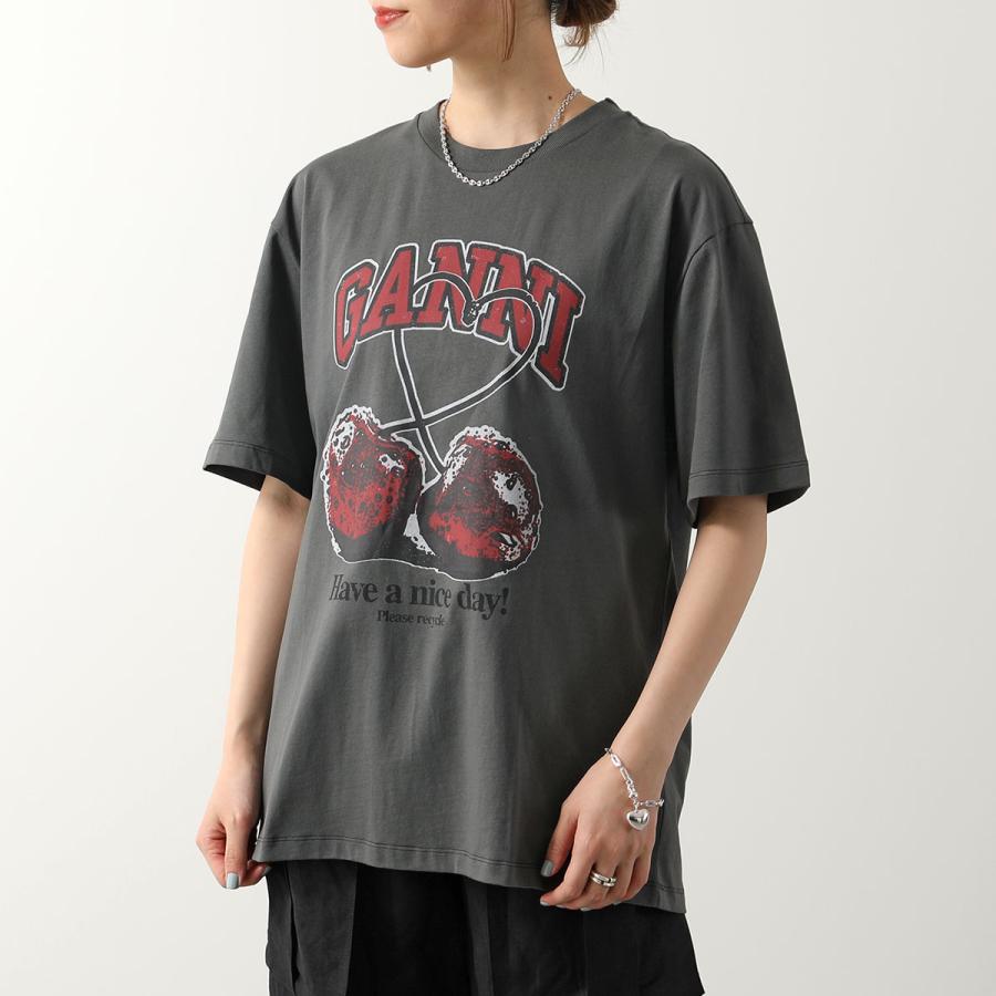 GANNI ガニー 半袖 Tシャツ Future Heavy Cocktail Cherry Drop Shoulder T-shirt T3878 T3879 3649 レディース ロゴ クルーネック カラー2色｜s-musee｜07