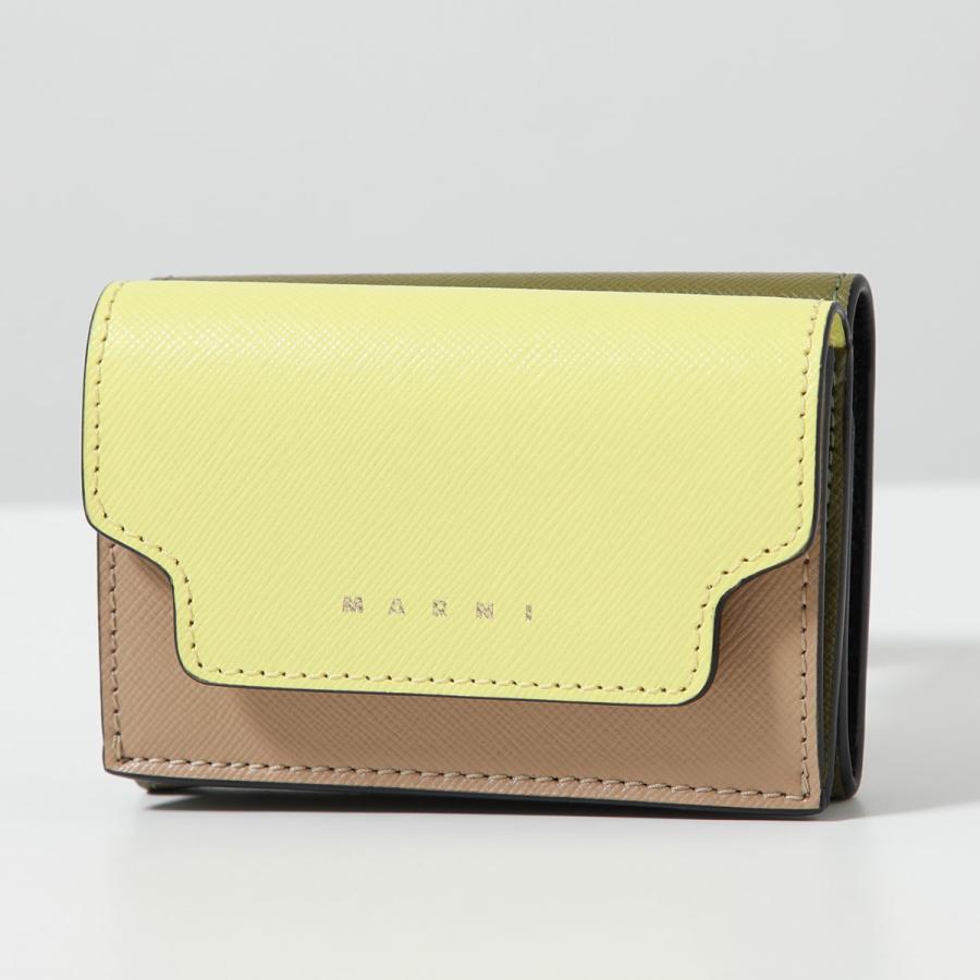 MARNI サフィアーノレザー 三つ折り財布 ベージュ イエロー MARNI（マルニ） 三つ折り財布 PFMOW02U23 LV520 レディース